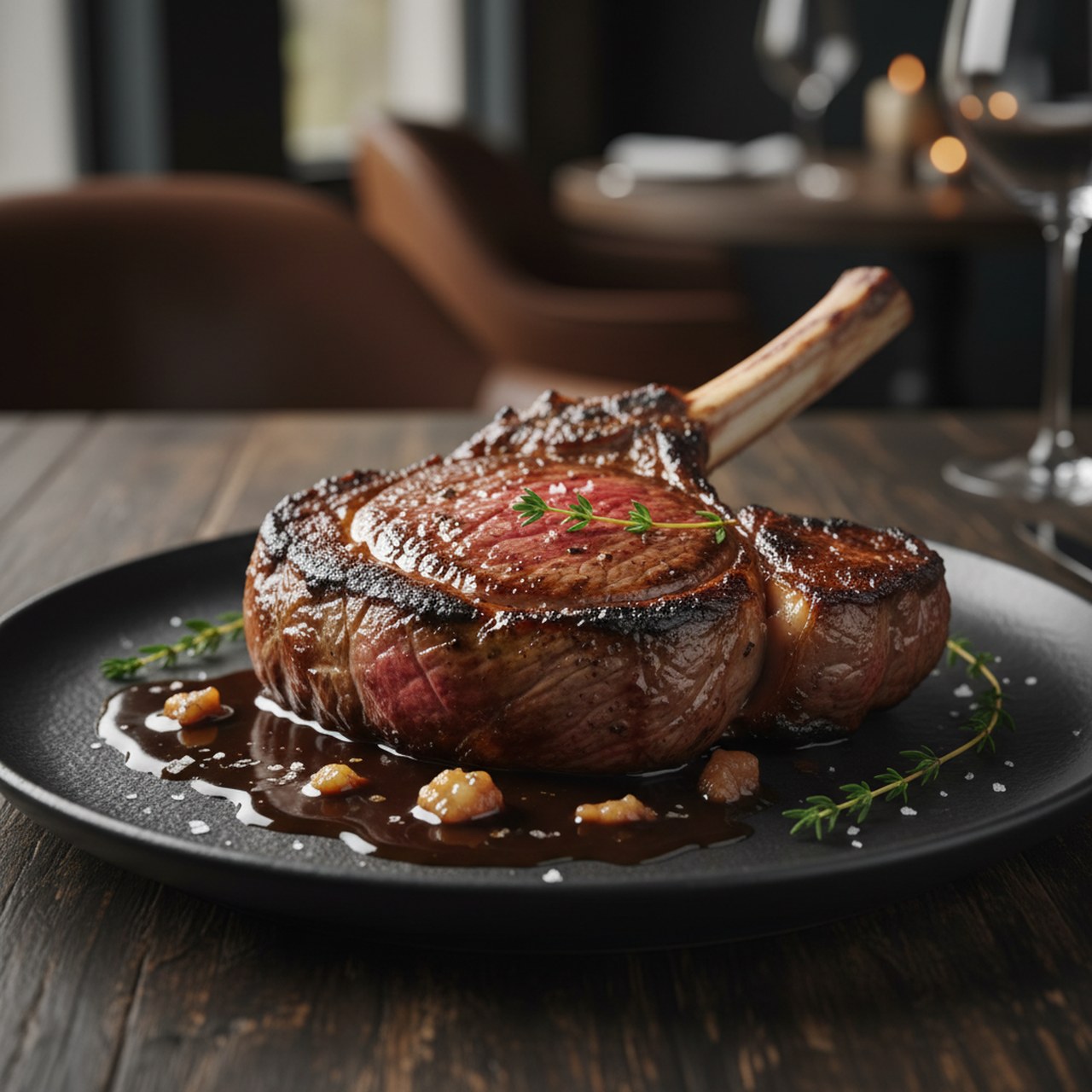 Ribeye steak on a ceramic plate